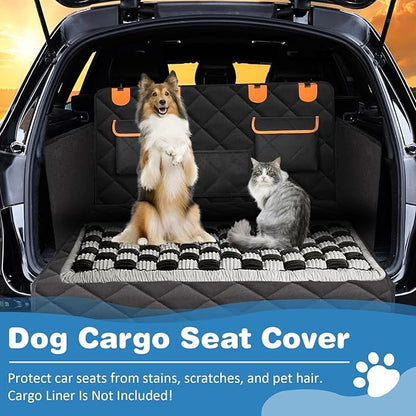 VClife Car Back Seat Cover for Dog, Non Slip Pet Bed Mat Washable Backseat Extender Cushion, Furry Dog Cat Travel Blanket Bed Modern White Black Plaid Bed, 59"×27.6"