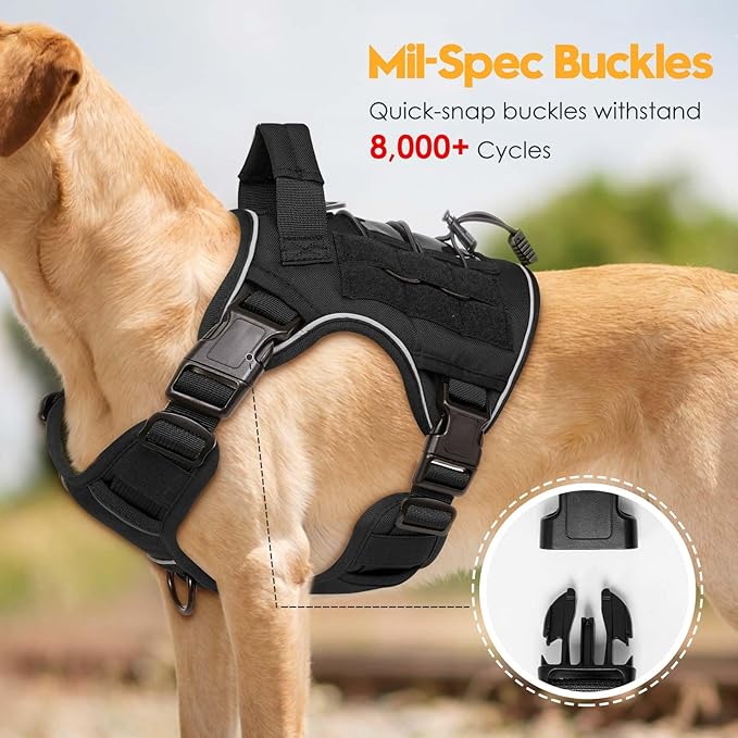 Heavy-Duty Tactical Dog Harness for Large Dogs, No Pull Adjustable Reflective Pet Vest with Molle System, K9 Military-Grade Control for Service Training, Outdoor &amp; 10+ Breeds, Black, Small