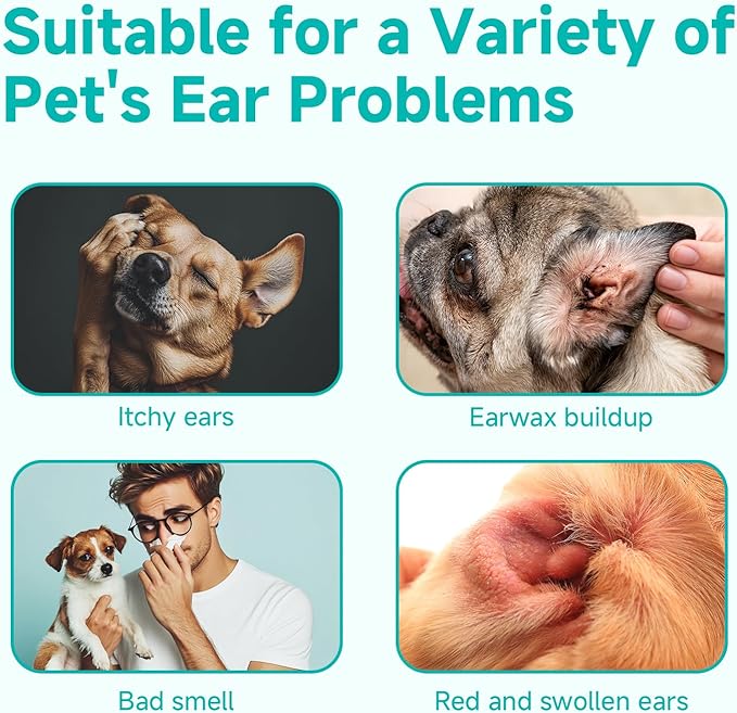 Ear Cleaner Finger Wipes for Dog &amp; Cat [Finger Casing Design][Pet Ear Wipes with Tweezers] for Controlling Ear Infections and Ear Odor Reduce ear wax buildup Natural Ingredients Dog Ear Wipes