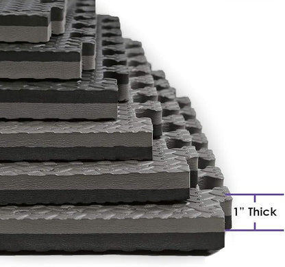 Xspec 1" Extra Thick 48 sq ft Reversible EVA Gym Foam Floor Mat Tiles (24" x 24"), Steel Pattern, 12 pcs, Black &amp; Grey