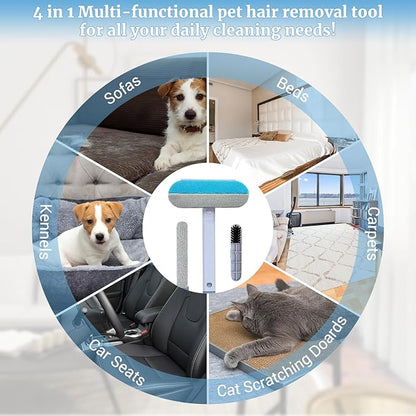 4 in 1 Multifunctional Reusable Pet Hair Remover Brush,Dog &amp; Cat Hair Remover Tool for Couch,Bedding &amp; Carpet,Washable Fur Remover with Dual-Sided Cleaning Brush