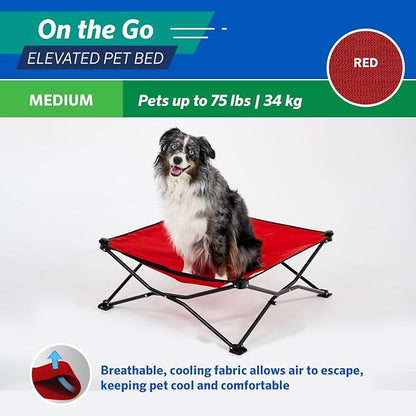 Coolaroo On-The-Go Elevated Dog Bed - Foldable Pop-Up Travel Dog Bed with Breathable, Moisture-Resistant Fabric, Carry Bag Included, Lightweight &amp; Portable, Red, Medium