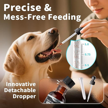 Dog Flea and Tick Support, Natural Herbal Flea &amp; Tick Comfort for Dogs, Flea Liquid Drops Supplement for Dogs with Neem, Oregano, Pumpkin Seed Oil - Beef Flavor, 2 FL.Oz - All Breeds &amp; Sizes