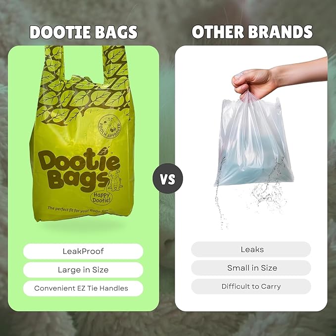 Pooch Approved Large Dootie Bags - Dog Poop Bags - Tie-Handles - 100 Count Dootie Strong and Leakproof - Perfect for Dogs &amp; Cats - Litter - Pet Waste Cleanup - Swivel Bin &amp; GoGo Stik Scoopers