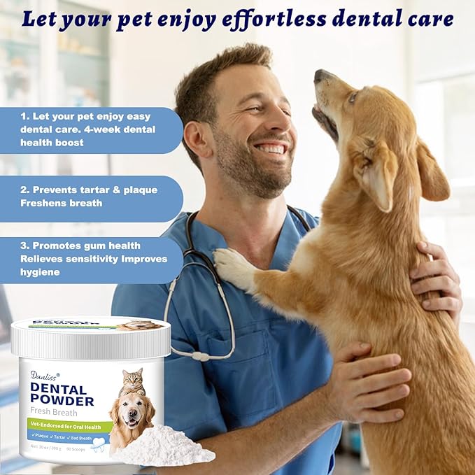 Dog Dental Powder for Pet Oral Care and Teeth Cleaning–No Added Colorants Breath Freshener for Cats and Dogs, Bad Breath, Plaque &amp; Tartar Remover, Helps Protect Against Leaky Gums – 100 Scoops