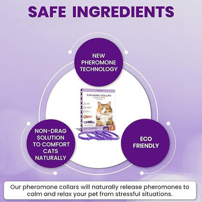 Calming Collar for Cats: Pheromone-Infused Behavior Support, Long-Lasting 30-Day Effect, Adjustable &amp; Waterproof, 4-Pack (Purple)