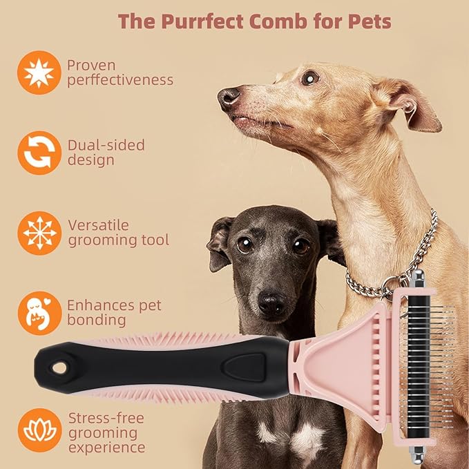 3PCS Cat &amp; Dog Brush Set: Slicker &amp; Deshedding Brush, Dematting Comb, and Bath Brush – Premium Grooming Tools for Shedding &amp; Tangle-Free Fur (pink)