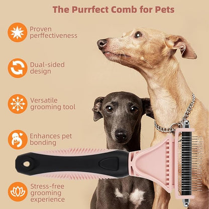 3PCS Cat &amp; Dog Brush Set: Slicker &amp; Deshedding Brush, Dematting Comb, and Bath Brush – Premium Grooming Tools for Shedding &amp; Tangle-Free Fur (pink)
