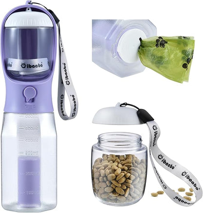 Dog Water Bottle with Food Container &amp; Poop Bag Holder, Travel Water Bowl, Portable Pet Dispenser, Dog Stuff Accessories Items, Puppy Essentials Necessities for Yorkie Chihuahua Walking Hiking
