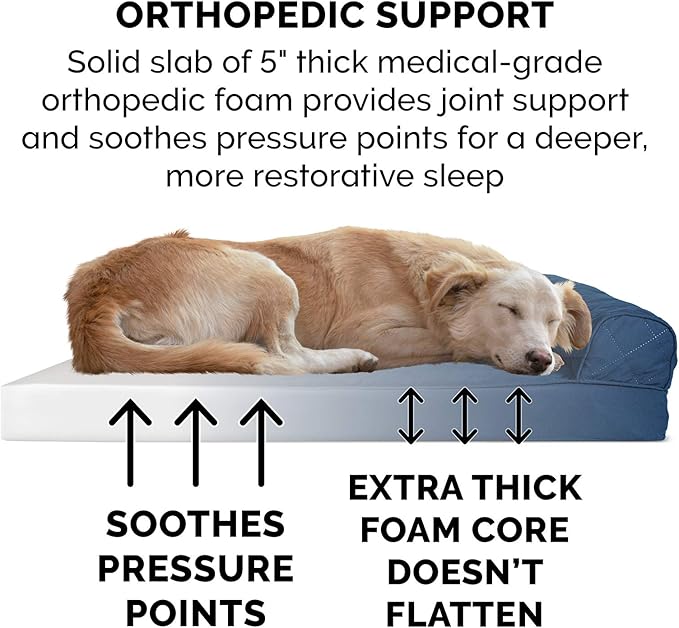 Furhaven Orthopedic Dog Bed for Large Dogs w/ Removable Bolsters &amp; Washable Cover, For Dogs Up to 125 lbs - Quilted Sofa - Navy (Blue), Jumbo Plus/XXL