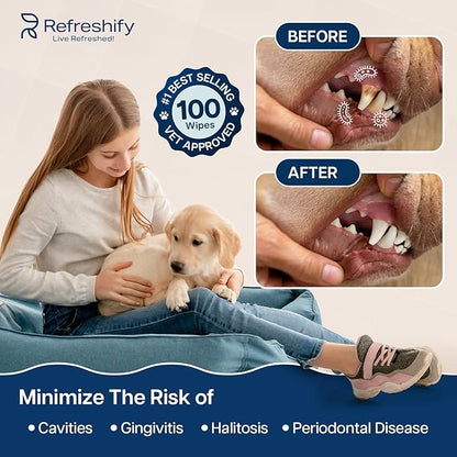 Dog Teeth Cleaning Wipes - 100 Value Pack - Fresh Mint Dog Dental Wipes, Vet Formulated Pet Teeth Cleaning Finger Wipes for Dogs &amp; Cats – Effective Dog Teeth Cleaning, Plaque &amp; Tartar Solution