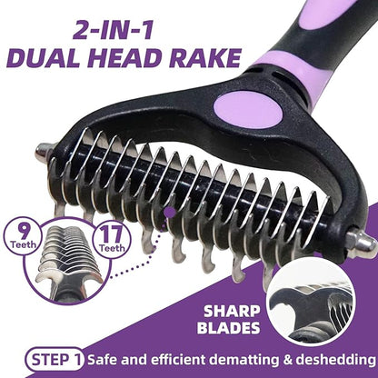 Dog Brush for Shedding, 7 PCS Dog Grooming Brush Kit Including Undercoat Rake, Slicker Brush, Dematting Comb, Nail Clipper, Bath Brush for Long &amp; Short Haired Dogs, Cats - Purple
