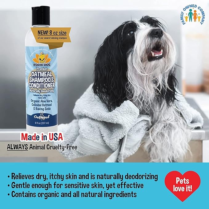 Bodhi Dog Shampoo Brush &amp; Oatmeal Shampoo and Conditioner Bundle - Grooming Essentials for Pets, Short Hair Scrubber, Soothes and Moisturizes Dry, Itchy Skin - Hydrates &amp; Nourishes