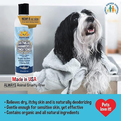 Bodhi Dog Shampoo Brush &amp; Oatmeal Shampoo and Conditioner Bundle - Grooming Essentials for Pets, Short Hair Scrubber, Soothes and Moisturizes Dry, Itchy Skin - Hydrates &amp; Nourishes