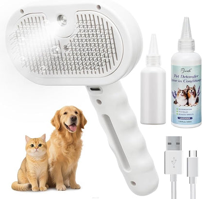 Pet Steam Brush for Dogs &amp; Cats with Pet Conditioner, 4 in 1 Spray Hair Removal Comb for Shedding &amp; Grooming, Self Cleaning Water Brush for Long &amp; Short Haired Pets