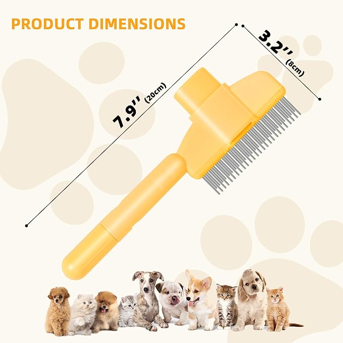 Pet Hair Removal Comb,New Cat Brush with Release Button,Pet Grooming Brush for Short&amp;Long Pet Hair,Deshedding Brush for Pet (yellow)