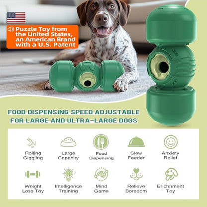 KADTC Dog Treat Dispener Toys Rolling Giggling Indestructible Puzzle Feeder Toy Adjustable Food Dispensing Speed for Medium/Large Aggressive Chewers Breed