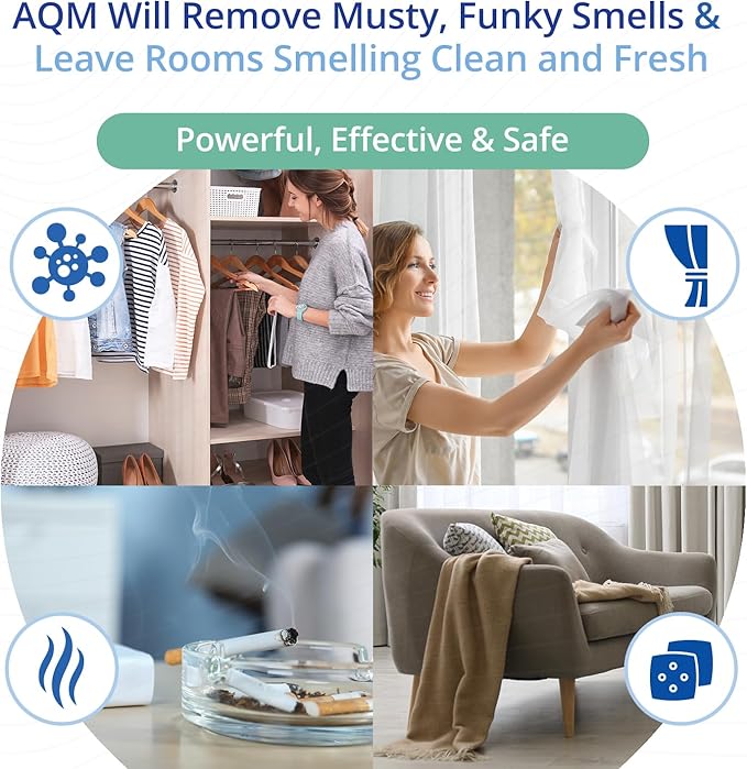 AQM by OdorXit, Air Quality Manager Chlorine Dioxide Odor Removal Packet, Dog Odor Eliminators for Hom, Wet Dog Smell &amp; Car Deodorizer, Cigarette &amp; Strong Smell Neutralizer, 25g