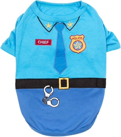 Parisian Pet Dog Shirt - Embroidered Police Costume - 100% Cotton &amp; Polyester Pet Clothes - Sleeved Cop Costume - Blue Large Dog XL