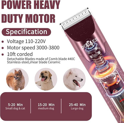 Professional Dog Grooming Electric Corded Clipper Super 2-Speed,Low Noise,Cool &amp; Quiet Running Design for Thick Heavy Coats,Dogs,Cats and Other Animal (Brown)