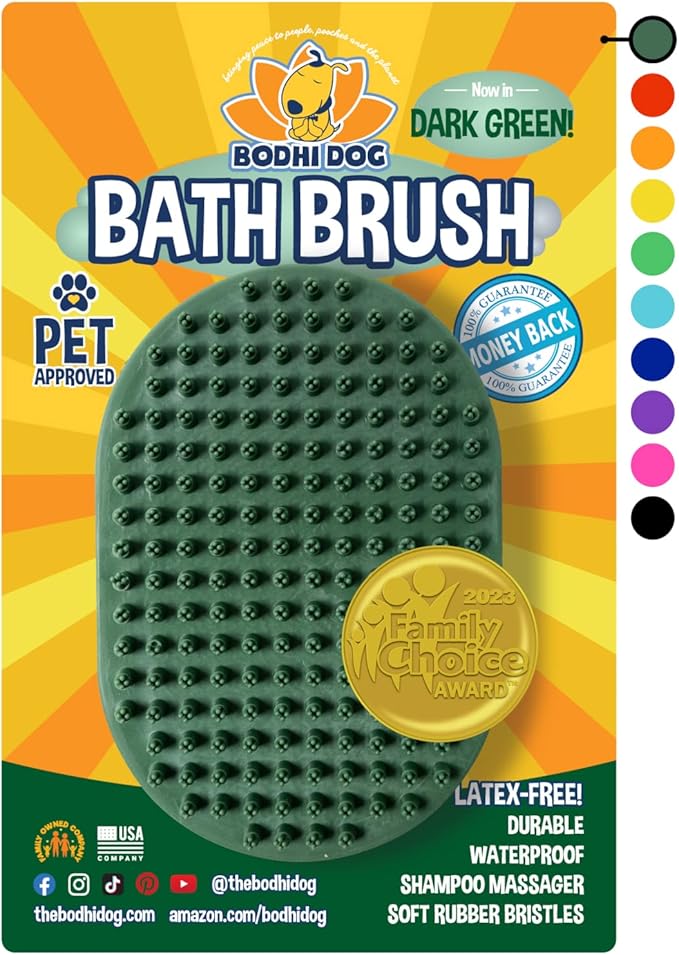 Bodhi Dog Shampoo Brush - Pet Grooming &amp; Bath Supplies for Dogs and Cats - Bath Brush for Long &amp; Short Hair - Premium Scrubber for Shower, Bathing &amp; Massage (One Pack, Dark Green)