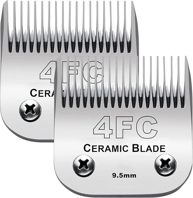 2PC 4FC Blade Detachable Pet Clipper Replacement Blades Compatible with Andis Pet Clipper/Oster A5/Wahl KM Series Dog Clipper,Ceramic Blade &amp; Stainless Steel Blade