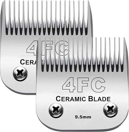 2PC 4FC Blade Detachable Pet Clipper Replacement Blades Compatible with Andis Pet Clipper/Oster A5/Wahl KM Series Dog Clipper,Ceramic Blade &amp; Stainless Steel Blade
