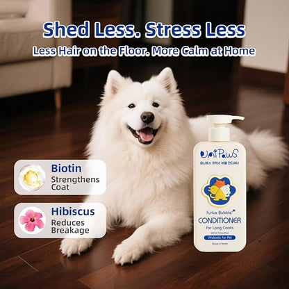 Unipaws Biotin Long-Haired Dog Conditioner – Volumizing, Anti-Shedding, Detangling &amp; Softening for Glossy, Show-Ready Coats with Hibiscus – EWG Green &amp; Medicated, Made in Korea, 16.9 Fl Oz / 500ml