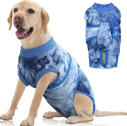 FUAMEY Recovery Suit for Dogs After Surgery,Soft Breathable Dog Bodysuit E-Collar &amp; Cone Alternative Surgical Suit,Male Female Dog Neuter Spay Suits Anti Licking Wounds Onesie Blue Tie Dye XL