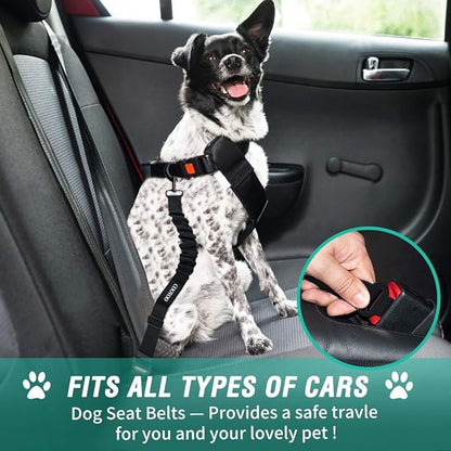 COOYOO Dog Seat Belt,3 Piece Set Retractable Dog Car Harness Adjustable for Vehicle Nylon Pet Safety Heavy Duty &amp; Elastic