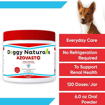 Azovast Plus Kidney Health Supplement for Dogs &amp; Cats, Oral Powder (12 Oz) - (240 Doses/ 2 Jar) NO Refrigeration Required - Help Support Kidney Function &amp; Manage Renal Toxins(U.S.A)(12 Oz (2 Pack))