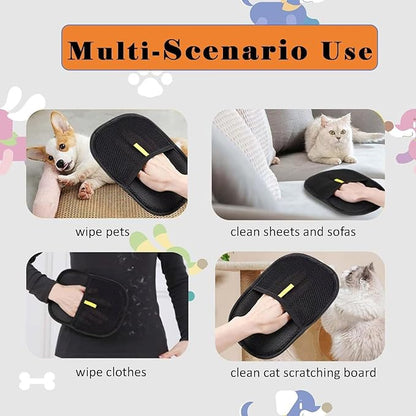 3 PCS Pet Hair Removal Glove for Cats &amp; Dogs, Electrostatic Grooming Gloves for Pet Hair, Reusable Double Sided Static Hair Remover for Couch, Furniture, Carpet &amp; Car Seat