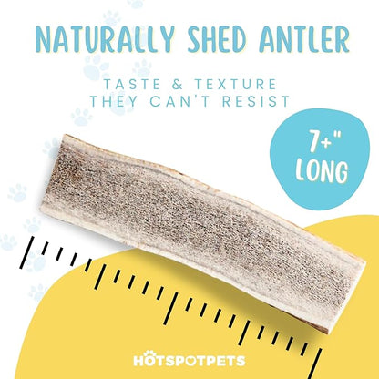 hotspot pets Premium Split Elk Antlers for Dogs - 7+ Inch Large Dog Antler Chews (4 Pack) Made in USA, Naturally Shed Antler Bone for Large Breed Aggressive Chewers - Promotes Dental Hygiene