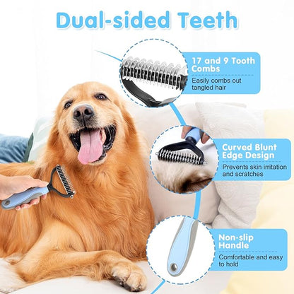 Cat Grooming Brush, 9PCS Dog Brush Kit with Pet Nail Clipper and File, Deshedding Brush for Cats, Cats Dog Shedding Brushs for Small Large Pets, Includes Flea Comb, Bath Brushs,Undercoat Rake (Blue)