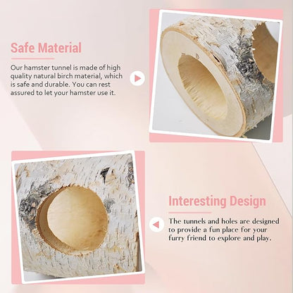 Wooden Hamster Tunnels,Natural Birch Wood Hamster Tree Hole Tube Hamster Chew Toy Small Animal Hollow Tree Trunk Tube Hideout Climbing Toy Cage Accessories for Guinea Pig Chinchilla Gerbil Rat