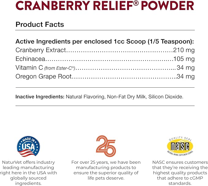 NaturVet – Cranberry Relief Plus Echinacea | Helps Support a Healthy Urinary Tract &amp; Immune System (50g Powder)