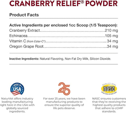 NaturVet – Cranberry Relief Plus Echinacea | Helps Support a Healthy Urinary Tract &amp; Immune System (50g Powder)