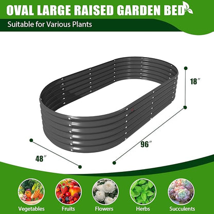 A ANLEOLIFE 8X4X1.5 ft Galvanized Raised Garden Beds Outdoor, Oval Large Metal Planter Box for Planting Vegetables Flowers Herb, Anti-Rust &amp; Easy-Setup, Quartz Grey