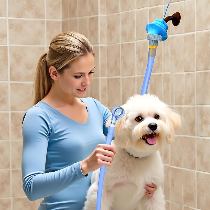 Slip-On Shower Hose Attachment with 6 Ft Hose - Faucet &amp; Tub Faucet Adapter for Pet Bathing, Kitchen Sink, Portable Handheld Shower Head (Crystal Blue)