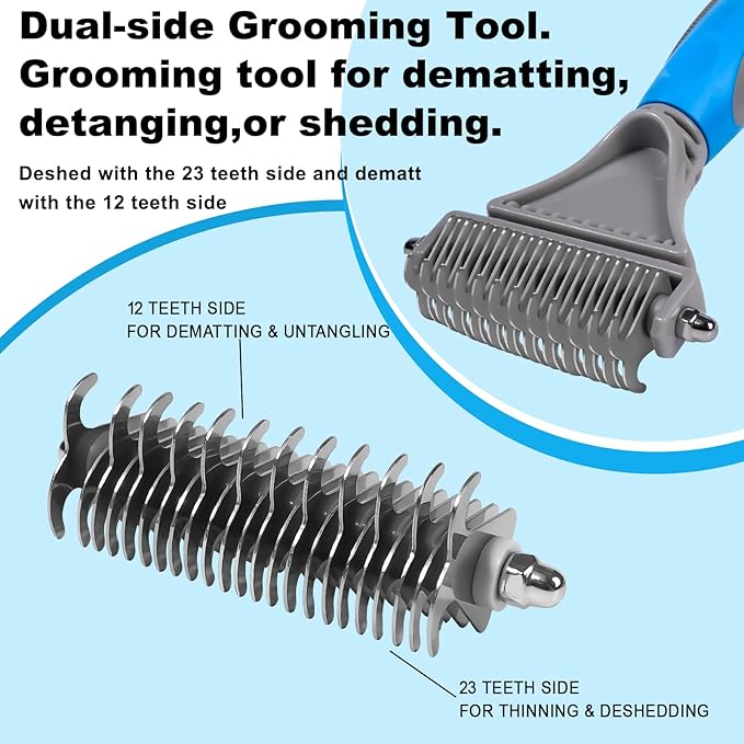 Pet Grooming Brush, Double Sided Undercoat Rake for Dogs &amp; Cats, Professional Deshedding Brush and Dematting Tool, Safe and Effective Removing Knots, Mats, Tangles,and Flying Hair