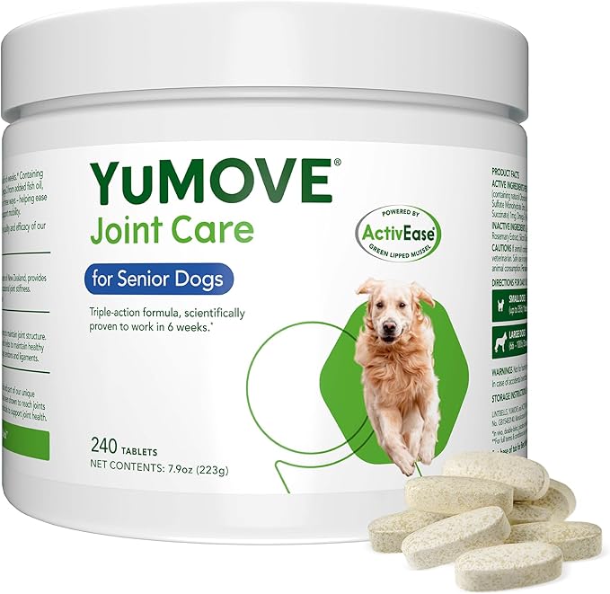 Yumove Hip &amp; Joint Supplement for Dogs - with Glucosamine Chondroitin, Omega 3, Hyaluronic Acid, Green Lipped Mussel &amp; Fish Oil for Dogs - Senior Dog Joint Supplement (240ct Chewable Tablets)