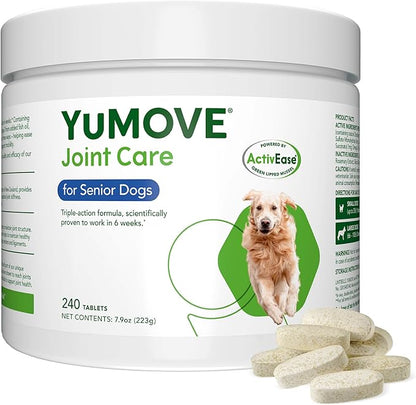 Yumove Hip &amp; Joint Supplement for Dogs - with Glucosamine Chondroitin, Omega 3, Hyaluronic Acid, Green Lipped Mussel &amp; Fish Oil for Dogs - Senior Dog Joint Supplement (240ct Chewable Tablets)