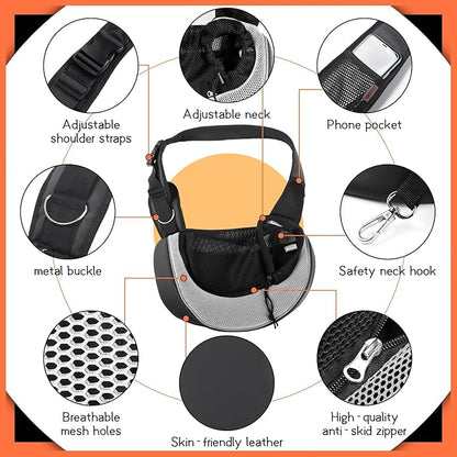 YUDODO Pet Sling Carrier for Small Dogs &amp; Cats – Hands-Free Puppy Carrier with Safety Hook, Large Zipper Pocket, Soft Breathable Mesh, Adjustable Strap &amp; Reflective Strip (Gray 3.0 S)