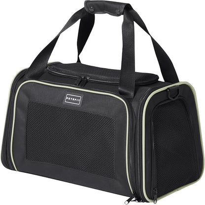 PETSFIT Pet Carrier Airline Approved with Extendable Mat, Dog Carriers for Small Dogs, TSA Approved Pet Carrier, Puppy Carrier for Small and Medium Cats Under 12 Lbs, Black