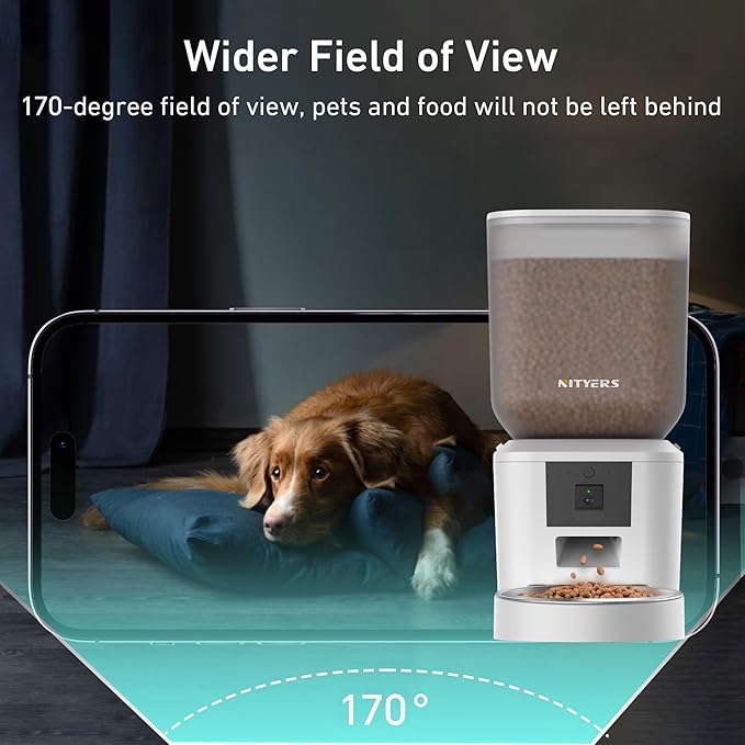 Automatic Dog &amp; Cat Feeder with Camera &amp; WiFi – 8L/34 Cups, 1080P Night Vision, 2.4 &amp; 5G WiFi, 2-Way Talk, 10s Voice Recording, Timed Food Dispenser, Up to 99 Portions, 15 Meals Per Day