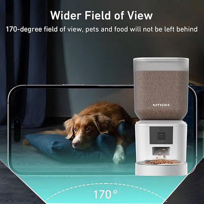Automatic Dog &amp; Cat Feeder with Camera &amp; WiFi – 8L/34 Cups, 1080P Night Vision, 2.4 &amp; 5G WiFi, 2-Way Talk, 10s Voice Recording, Timed Food Dispenser, Up to 99 Portions, 15 Meals Per Day