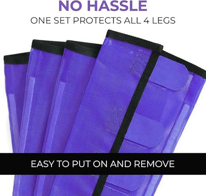 Mesh Horse Fly Boots Set of 4，Adjustable and Universal Loose Fitting &amp; Non-Slip Horse Fly Leggings for Horses,Reduce Stressful Stomping (Purple)