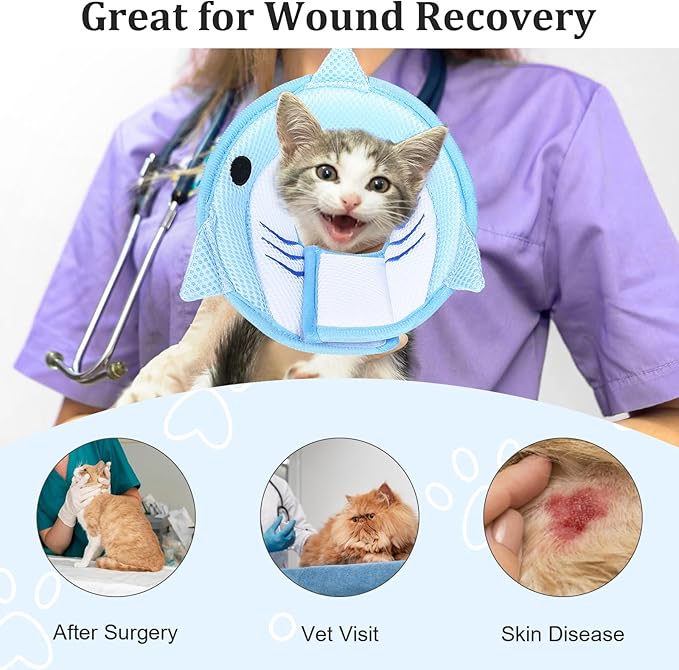 Cat Collar Cute Cat Recovery Collar Breathable Adjustable Soft Lightweight Pet Neck to Stop Licking Scratching After Surgery for Pets Dogs Kittes