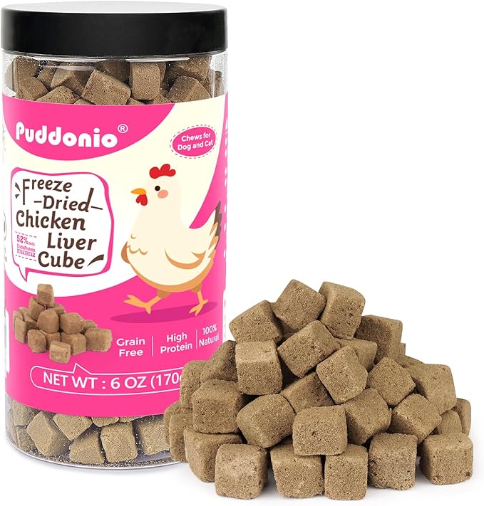 Freeze Dried Cats &amp; Dogs Raw Treats, All Natural Single Ingredient Chicken Liver, High Protein Healthy Pet Training Treats or Food Topper, 6 oz