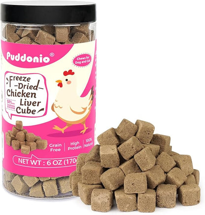 Freeze Dried Cats &amp; Dogs Raw Treats, All Natural Single Ingredient Chicken Liver, High Protein Healthy Pet Training Treats or Food Topper, 6 oz